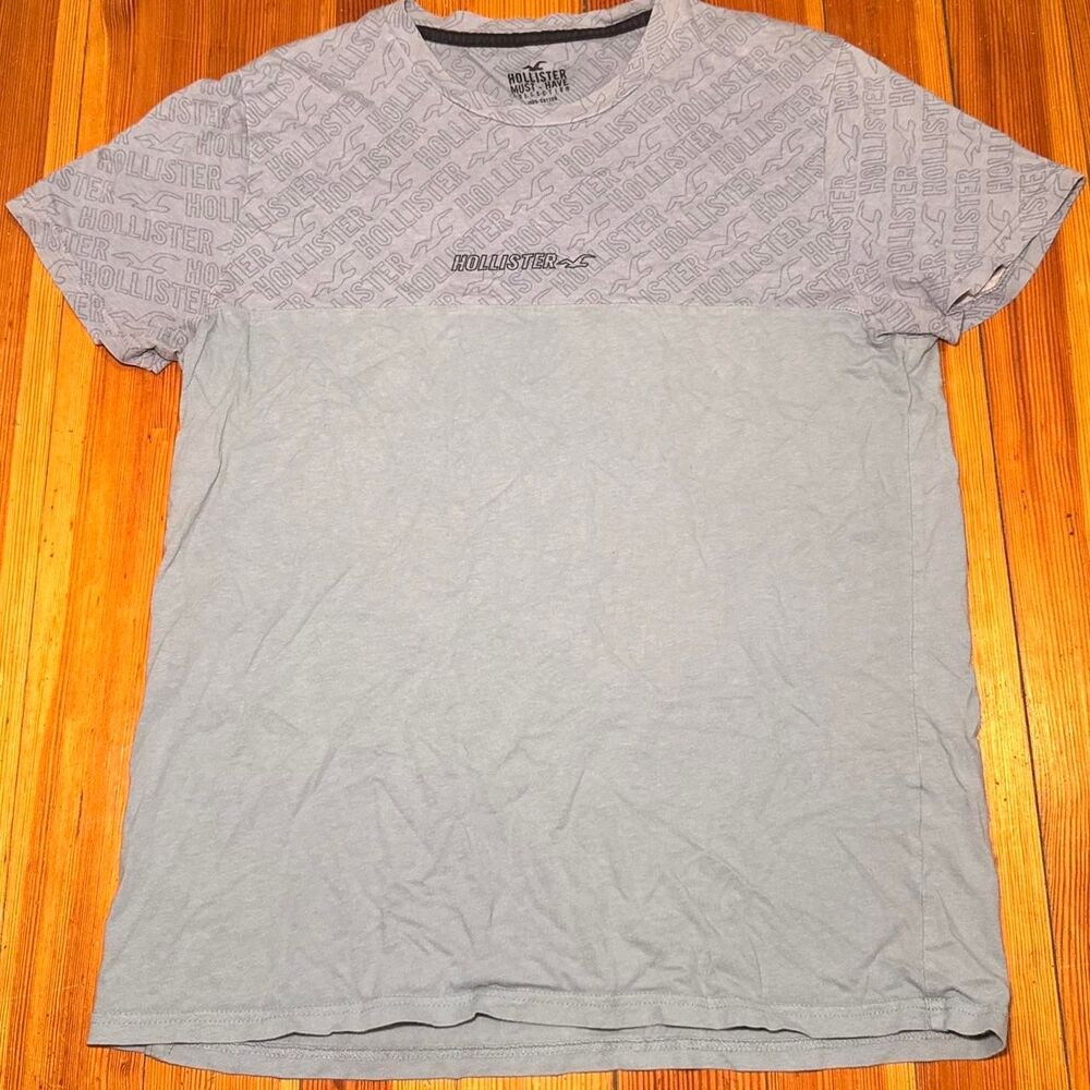 Hollister-co Men's Blue and Grey T-shirt